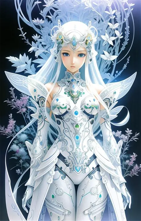 organic cyborg, white plastic, diffuse lighting, fantasy, intricate, elegant, highly detailed
art by Yoshitaka Amano