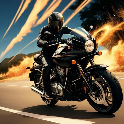 Male,Dynamic pose,Motorcycle helmet,Biker suit,Complex magic road background,by artist Shuichi Shigeno,