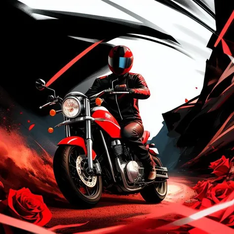 Male,Black hair,Dynamic rose,Biker suit,Complex background,Motorcycle helmet,