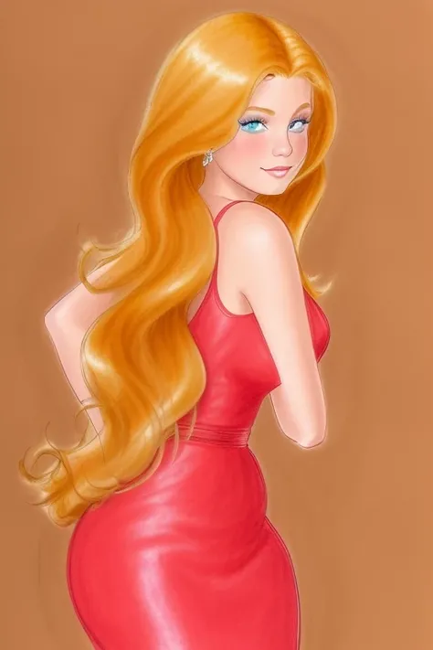a drawing of a  famous celebrity standing on the red carpet, long red hair,   <lora:DougSneyd:1>