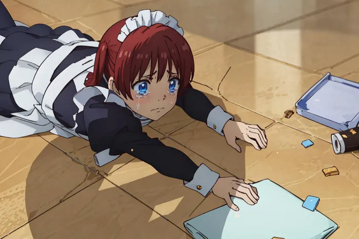 <lora:0005Tannu:1>,annu,maid,housemaid,<lora:apuspill:0.6>,apuspill,sad,tearing_up,