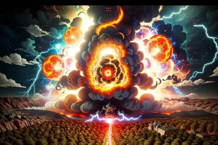 arafed image of a man in yellow and yellow clothing standing in a field, nuclear bomb blast, nuclear apocalypse, world ending nuke, nuclear explosion!!!, nuclear attack, in front of a nuclear explosion, nuclear explosions paint sky, nuclear explosion, nuclear bomb explosion, nuclear bomb, nuke, nuclear blast imminent, looks at the nuclear explosion, huge nuclear mushroom cloud