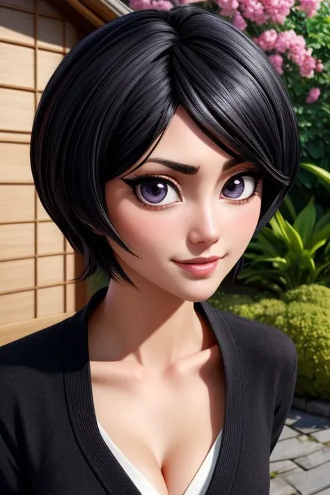 (masterpiece),  sexy pose, proud mood, cleavage,  looking at viewer,
1girl,  kuchiki_rukia, black hair, short hair,  detailed background of a japan garden, 
<lora:add_detail:1>  <lora:kuchiki_rukia:0.9>