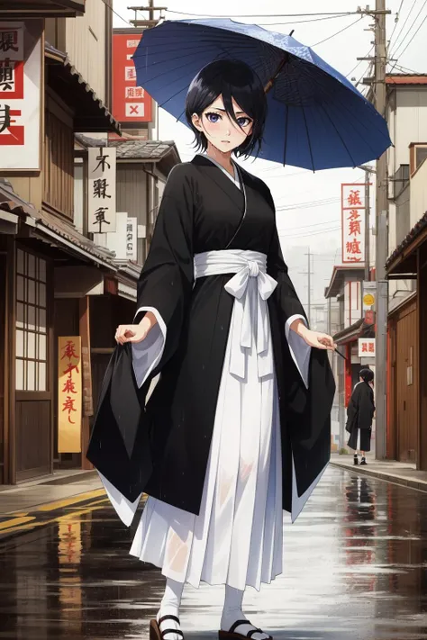 (masterpiece, best quality), intricate details,
1girl, <lora:kuchiki_rukia-10:0.8> kuchiki_rukia, japanese clothes, kimono, black kimono
city street, rain, wet clothes,