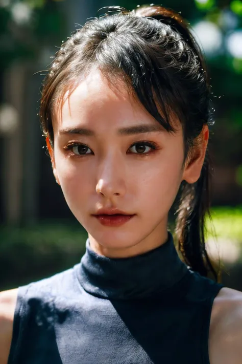 (masterpiece, best quality, beautiful quality, photorealistic, detailed lighting, extremely detailed skin, extremely detailed hair, shadows, 8k, a picture of a woman, pony tail, forehead, upper body, 1girl, fcPortrait:1.2), <lora:add_detail:1>, <lora:aragakiyui_lora-06:0.9:MY>, aragakiyui