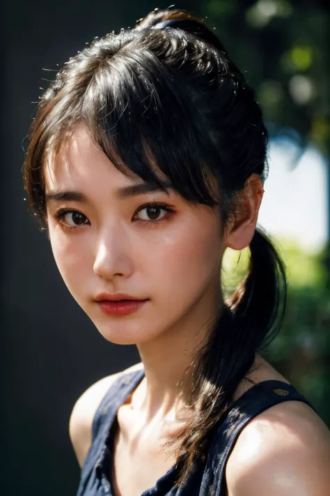 (masterpiece, best quality, beautiful quality, photorealistic, detailed lighting, extremely detailed skin, extremely detailed hair, shadows, 8k, a picture of a woman, pony tail, forehead, upper body, 1girl, fcPortrait:1.2), <lora:add_detail:1>, <lora:aragakiyui_lora-06:0.9:MY>, aragakiyui