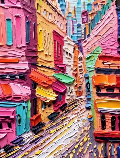 Cute Colorful Thick Impasto, city street landscape painting <lora:impasto:1>