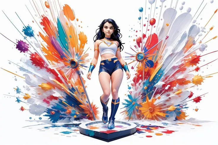 photo of beautiful (((cm3nd3s))), a woman, (((dramatic))), (((intense))) ((closeup:1.2)), (((sexy superhero outfit))), (geometry), geometry figures, framing, (((beautiful detailed colorful splash art:1.4))), (art by Carne Griffiths:1.2), (art by Anato Finnstark:1.2), (magazine cover:1.3), fashionable, vibrant, dynamic, statement, striking, modern, trendy, ((focus)), fashion,<lora:GachaSplash4:1> (white background:1.5) [(white background:1.5),::5] <lora:blindbox_v1_mix:1> <lora:impasto:0.5>, (looking at the camera:1.2)