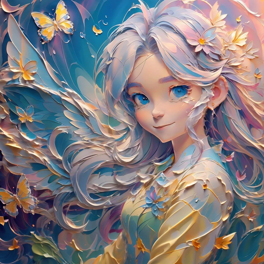 [(white background:1.5),::5], 4k, (masterpiece),(best quality),(ultra-detailed), 1girl, mid shot, angel wings, magic aura, splash, butterflies, smile <lora:lihui4JXK-b2-bf16-128-128-1-re1-ep3-768-DA-5015fix:1>  <lora:cute_oil:1.1>  <lora:impasto:0.8>  <lora:3DMM_V10:1>, perfecteyes eyes <lyco:locon_perfecteyes_v1_from_v1_64_32:1>