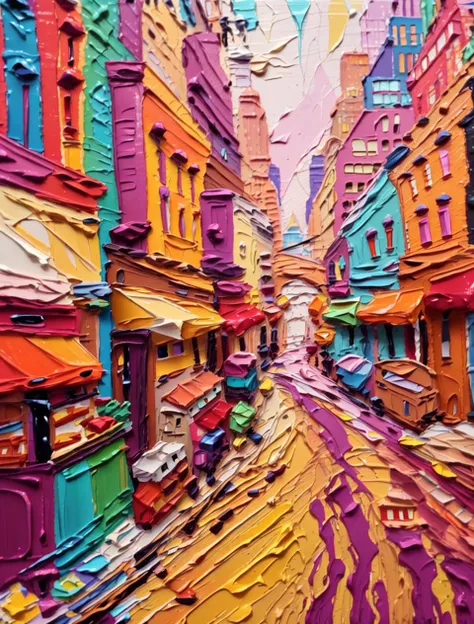 Cute Colorful Thick Impasto, city street landscape painting <lora:impasto:1>