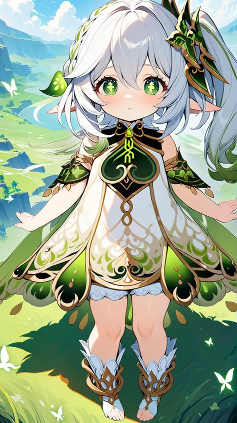 blue sky and white clouds,standing on grass,simple background,butterfly,1girl,<lora:Chenkin-纳西妲XL:1>,nahida_\(genshin_impact\),standing,front view,aerial,panorama,wide_shot,landscape,, ,finely detailed,detailed, {masterpiece}, extremely detailed cg unity 8k wallpaper, best quality,(masterpiece), best quality,