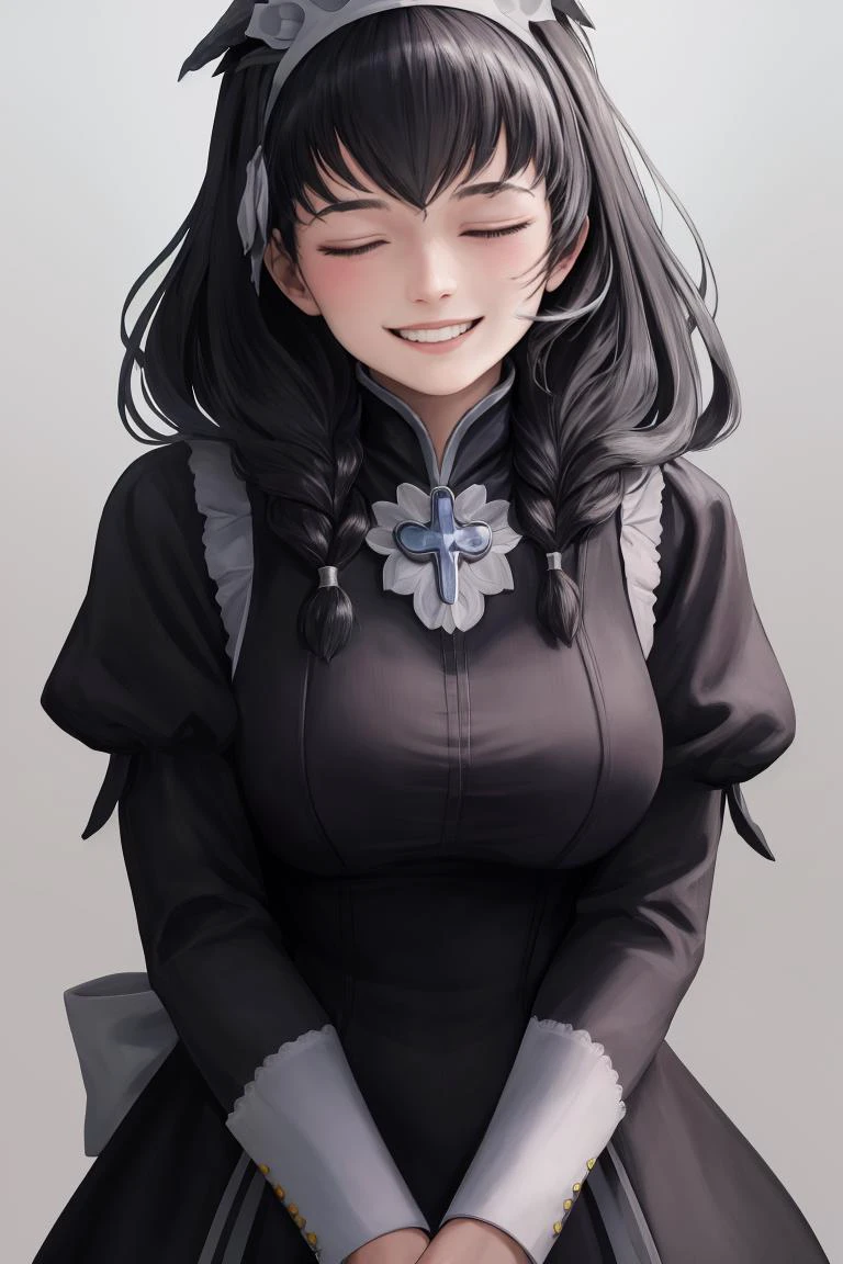 (masterpiece, best quality, absurdres), <lora:mary-nikke-richy-v1:1>, mary,
1girl, solo, standing, <lora:FEFatesMaid_v1:1> fates maid, maid headdress, closed eyes, smile