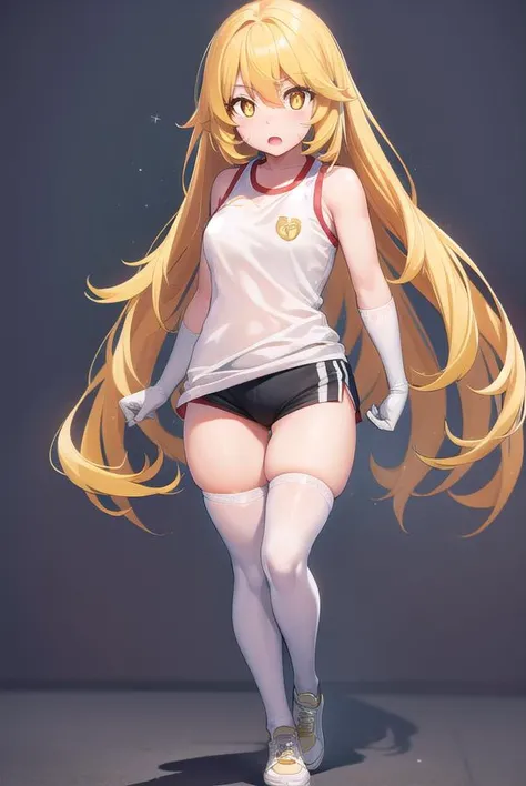 misakishokuhou, <lora:misakishokuhou-lora-nochekaiser:1>,
misaki shokuhou, blonde hair, hair between eyes, long hair, (symbol-shaped pupils:1.5), (yellow eyes:1.5), <lora:yudedako_v100:1>, embarrassed, <lora:surprised_v100:1>, <lora:wavymouth_type3_v100:1>, open mouth,
BREAK bare shoulders, gloves, gym shirt, gym shorts, gym uniform, shirt, short shorts, shorts, sleeveless, sleeveless shirt, thighhighs, tokiwadai school gym uniform, white gloves, white shirt, white shorts, white thighhighs,
BREAK looking at viewer, full body, upper body,
BREAK outdoors, city,
BREAK <lora:GoodHands-vanilla:1>, (masterpiece:1.2), best quality, high resolution, unity 8k wallpaper, (illustration:0.8), (beautiful detailed eyes:1.6), extremely detailed face, perfect lighting, extremely detailed CG, (perfect hands, perfect anatomy),