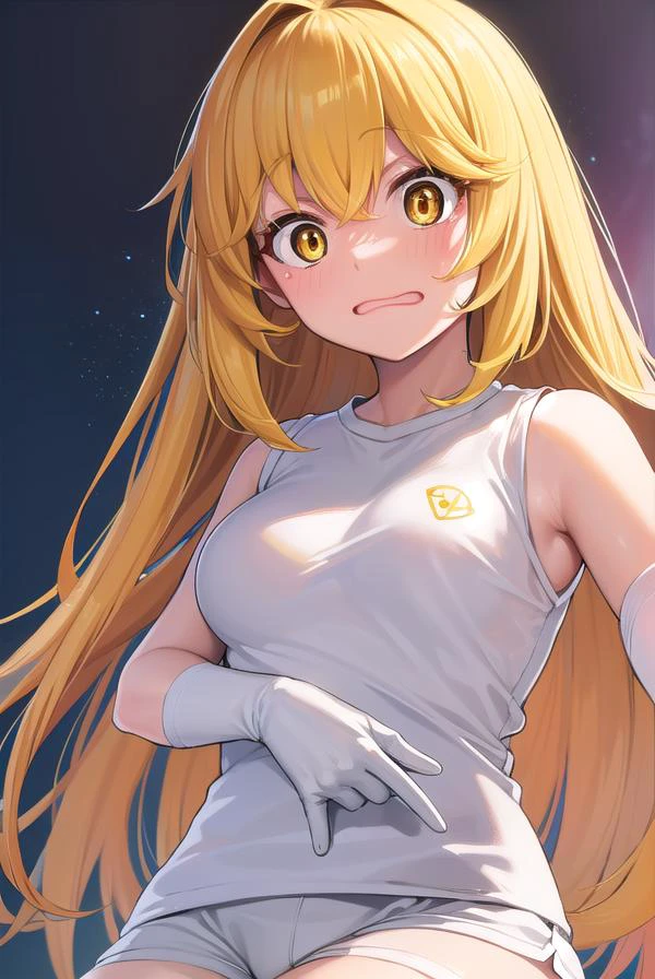 misakishokuhou, <lora:misakishokuhou-lora-nochekaiser:1>,
misaki shokuhou, blonde hair, hair between eyes, long hair, (symbol-shaped pupils:1.5), (yellow eyes:1.5), (medium breasts:1.2), <lora:yudedako_v100:1>, embarrassed, <lora:surprised_v100:1>, <lora:wavymouth_type3_v100:1>, open mouth,
BREAK bare shoulders, gloves, gym shirt, gym shorts, gym uniform, shirt, short shorts, shorts, sleeveless, sleeveless shirt, thighhighs, tokiwadai school gym uniform, white gloves, white shirt, white shorts, white thighhighs,
BREAK looking at viewer, upper body,
BREAK outdoors, city,
BREAK <lora:GoodHands-vanilla:1>, (masterpiece:1.2), best quality, high resolution, unity 8k wallpaper, (illustration:0.8), (beautiful detailed eyes:1.6), extremely detailed face, perfect lighting, extremely detailed CG, (perfect hands, perfect anatomy),