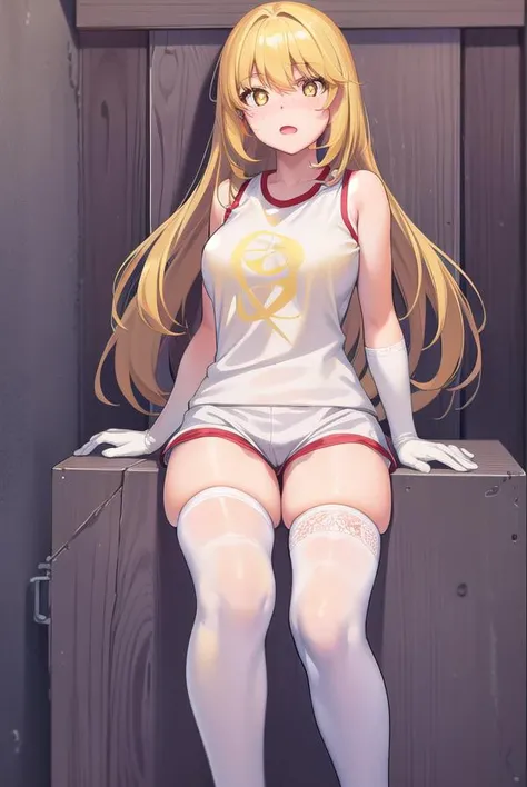 misakishokuhou, <lora:misakishokuhou-lora-nochekaiser:1>,
misaki shokuhou, blonde hair, hair between eyes, long hair, (symbol-shaped pupils:1.5), (yellow eyes:1.5), (medium breasts:1.2), <lora:yudedako_v100:1>, embarrassed, <lora:surprised_v100:1>, <lora:wavymouth_type3_v100:1>, open mouth,
BREAK bare shoulders, gloves, gym shirt, gym shorts, gym uniform, shirt, short shorts, shorts, sleeveless, sleeveless shirt, thighhighs, tokiwadai school gym uniform, white gloves, white shirt, white shorts, white thighhighs,
BREAK looking at viewer, full body, upper body,
BREAK outdoors, city,
BREAK <lora:GoodHands-vanilla:1>, (masterpiece:1.2), best quality, high resolution, unity 8k wallpaper, (illustration:0.8), (beautiful detailed eyes:1.6), extremely detailed face, perfect lighting, extremely detailed CG, (perfect hands, perfect anatomy),
