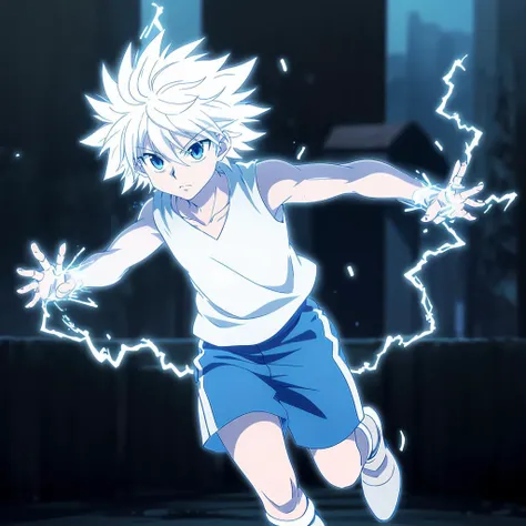 <lora:KilluaZoldyck001:0.7>,
God_speed,1boy,
electrokinesis,glowing,running,speed_lines,motion_blur,