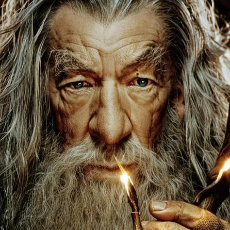 Gandalf1024, an old man, close up, magical, energy, powerfull, lightenings, sparkles, fires, photography, trending on artstation, sharp focus, studio photo, intricate details, highly detailed, by greg rutkowski <lora:Gandalf1024:0.9>