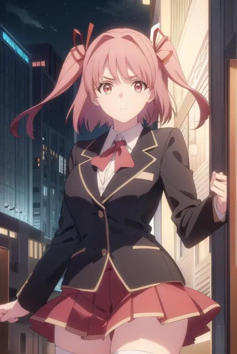hikayuhoshikawa, <lora:hikayu hoshikawa s1-lora-nochekaiser:1>,
hikayu hoshikawa, short hair, twintails, ribbon, hair ribbon, pink hair, (pink eyes:1.3), two side up,
BREAK skirt, thighhighs, school uniform, jacket, zettai ryouiki, blazer, green blazer, red skirt,
BREAK outdoor, city, night, sky, buildings, moon, clouds,
BREAK looking at viewer, (cowboy shot:1.5),
BREAK <lyco:GoodHands-beta2:1>, (masterpiece:1.2), best quality, high resolution, unity 8k wallpaper, (illustration:0.8), (beautiful detailed eyes:1.6), extremely detailed face, perfect lighting, extremely detailed CG, (perfect hands, perfect anatomy),