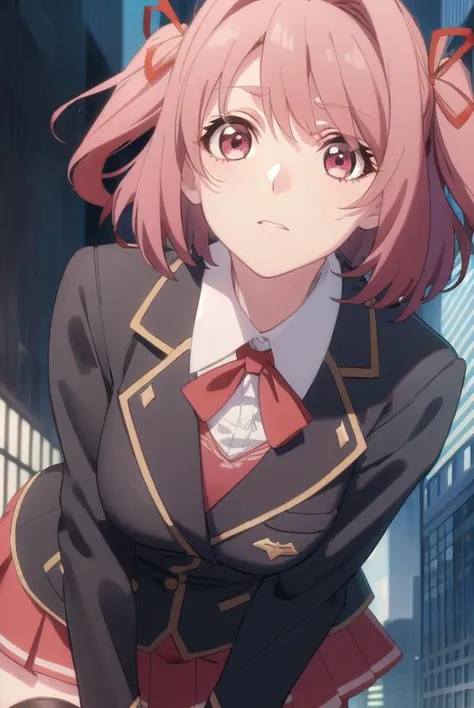 hikayuhoshikawa, <lora:hikayu hoshikawa s1-lora-nochekaiser:1>, 
hikayu hoshikawa, short hair, twintails, ribbon, hair ribbon, pink hair, (pink eyes:1.3), two side up,
BREAK skirt, thighhighs, school uniform, jacket, zettai ryouiki, blazer, green blazer, red skirt,
BREAK outdoor, city, night, sky, buildings, moon, clouds,
BREAK looking at viewer, (cowboy shot:1.5),
BREAK <lyco:GoodHands-beta2:1>, (masterpiece:1.2), best quality, high resolution, unity 8k wallpaper, (illustration:0.8), (beautiful detailed eyes:1.6), extremely detailed face, perfect lighting, extremely detailed CG, (perfect hands, perfect anatomy),