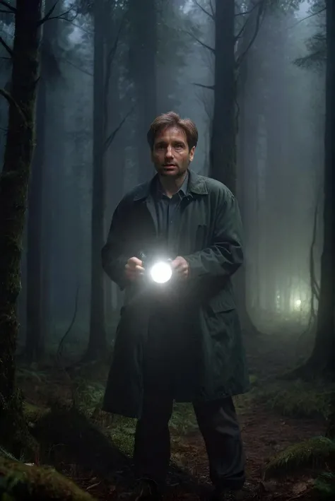 foxmulder with a flashlight in a dark forest, foggy, atmospheric, spooky, highly detailed, realistic,
<lora:FoxMulder:1>