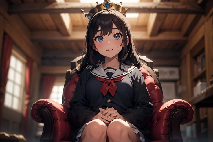 1 girl, adult {__race__|} woman, {freckles,|} __eyecolor__ eyes, __hair-color__ __hair-female__,,{sinister|} {(DarkFantasy:0.8),|} dark fantasy,portrait, character focus, looking up, solo, half shot, detailed background, detailed face, royal monarch, sitting on throne, throne room background, symmetrical composition, sidelighting, cinematic atmosphere, royal crown, <lora:tangbohu-detailer_1.0:0.5> <lora:tangbohu-detailmaker_v2.5:0.5> <lora:tangbohu_blurbg_v2:2>