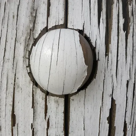 sphere, woodplank texture, painted white, cracking peeling paint, simple background <lora:woodplank-2:0.55>
