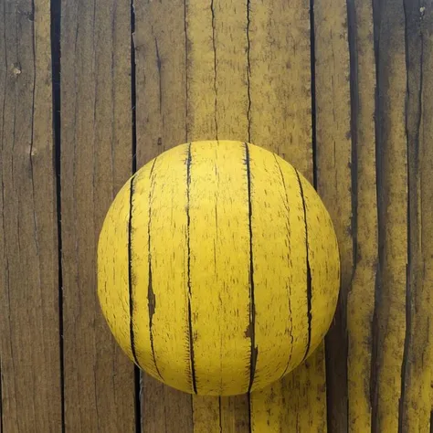 sphere, woodplank texture, painted yellow, simple background <lora:woodplank-2:0.55>