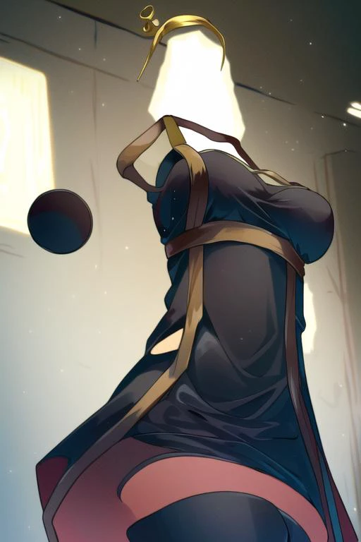 ((best quality)), ((highly detailed)), masterpiece, extremely detailed face, beautiful face, (detailed eyes, deep eyes), (1girl), upper body, from below, worm's eye view, <lora:invisible:1.5>, ((invisible)), (((no humans))), (faceless:1.4), headless, <lora:ThornPrincessOutfit:1.1>, Thorn Princess Outfit, black dress, thighhighs