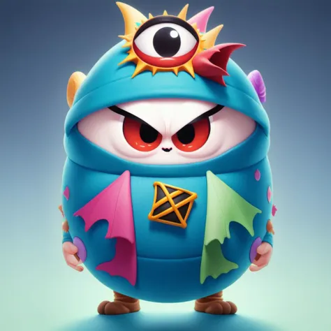 three-eyed monster,((RAW photo)),((best quality)),full body,(photo-realistic:1.3),angry,(masterpiece),hat,jumpsuit,cartoon,4k,a lot of details,gradient color background,