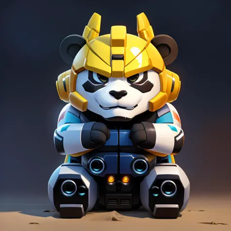 transformers theme,1PANDA,hd picture,((RAW photo)),((best quality)),full body,(photo-realistic:1.3),angry,helmet,mecha,(masterpiece),cartoon,the background is the battlefield of the explosion,4k,a lot of details,
