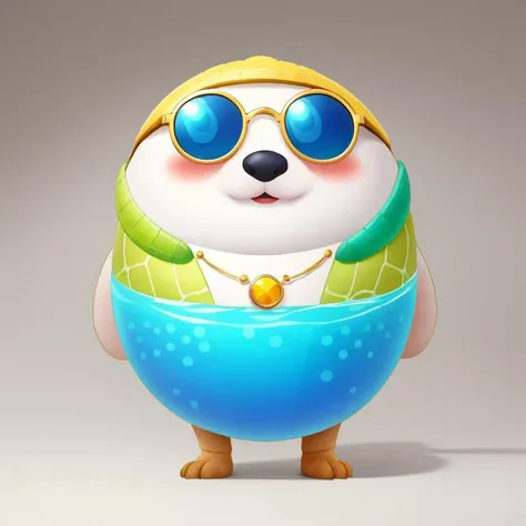 1 crocodile, ((RAW photo)), ((best quality)), (photo-realistic:1.3), (masterpiece), furry, chibi, sunglasses, swimming trunks, hula hoop, gold necklace, full body, details, (no humans:1.3), gradient color background,, <lora:chubby_20230714115856:0.6>,chibi,