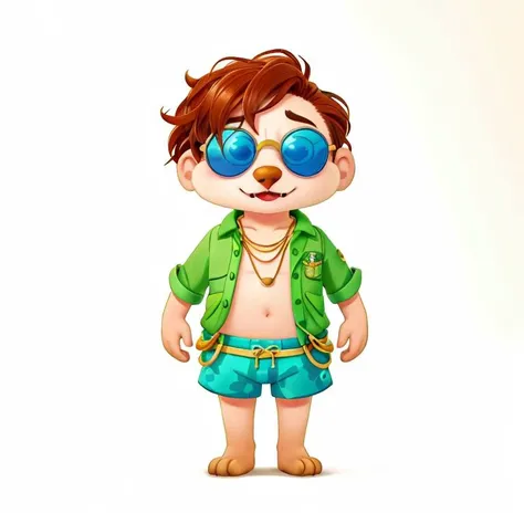 1 crocodile, ((RAW photo)), ((best quality)), (photo-realistic:1.3), (masterpiece), furry, chibi, sunglasses, swimming trunks, hula hoop, gold necklace, full body, details, (no humans:1.3), gradient color background,, <lora:chubby_20230714115856:0.6>,chibi,