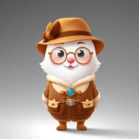 1cat,((RAW photo)),solo,full body,((best quality)),shadows and highlights,jewelry,gems,furry,frame glasses,(photo-realistic:1.3),(masterpiece),hat,cartoon,4k,a lot of details,smile,gradient color background,, <lora:chubby_20230714115856:0.6>,chibi,