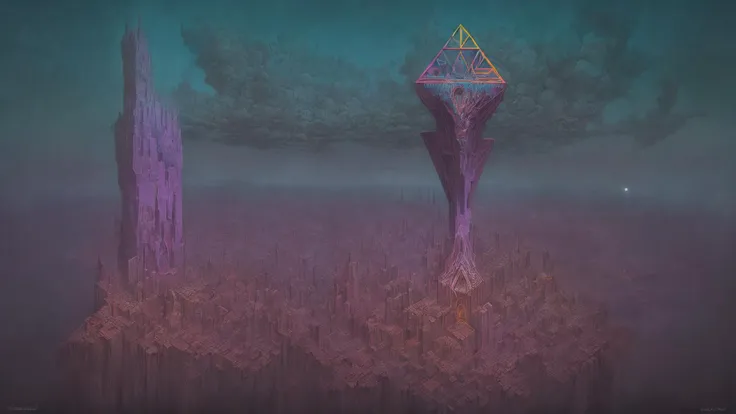 bright and colorful (beksinski style:1.2) (geometric:1.2) (majestic:1.2) city