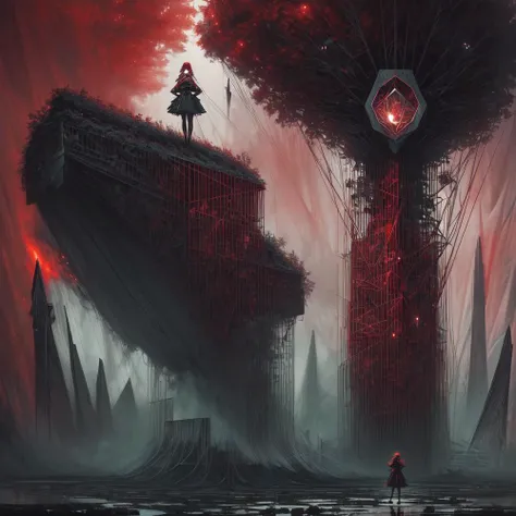 (cult of cthulhu:0.5), (geometric:1.2), (futurism), impressionist, detailed, (1girl:1.2), majestic, breathtaking, (suggestive:1.1),(depressing:1.4), (cute:1.4), enticing, (irresistible:1.5), disturbing, (fascinating:1.3), (magnetic:1.2), (crimson), (black:1.1), (eerie), (surreal:1.2)