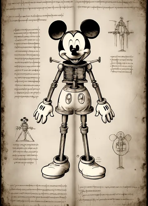 mechanical, in style of davincisketch, mickey mouse, scripture, instructions <lora:DaVinciSketch:1> <lora:mickey mouse:0.2>