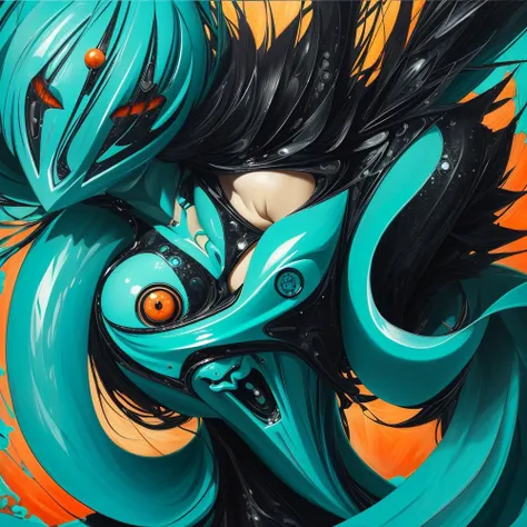 (anime:1), (cult of cthulu:0.6), (dread:0.4), (geometric:0.9), (futurism:0.8), impressionist, detailed, 1girl, majestic, breathtaking, (suggestive:1.5),(depressing:1.4), (cute:1.1), (enticing:1.3), (irresistible:1.2), (disturbing:1.2), (fascinating:1.3), (turquoise:1.3), (black:1.3), (orange:1.1)