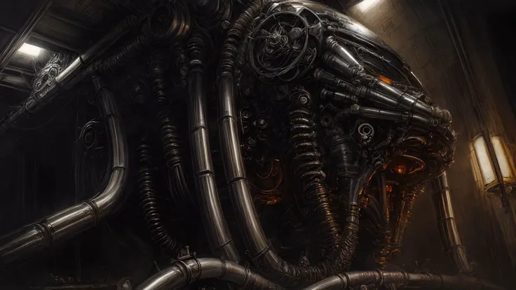 biomechanical, drawing from H.R. Giger, oil on canvas, dry brush,, Masterpiece realistic, best high quality, perfect details, intricate details, nice lighting, detailed background,<lora:more_details:1.0>