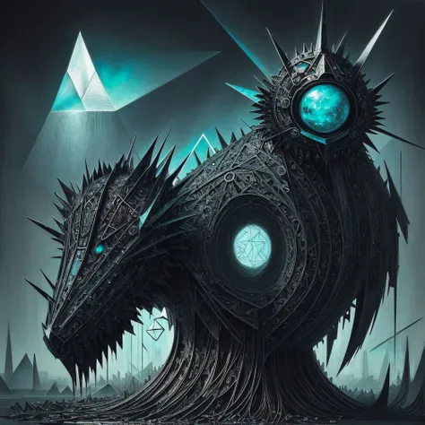 (cult of cthulhu:0.7), (geometric:1.3), (futurism:1.2), impressionist, detailed, majestic, breathtaking, (suggestive:1.3),(depressing:1.4), (cute:1.4), (enticing), (irresistible:1.5), (surreal), disturbing, (fascinating:1.3), (magnetic:0.8), (black:1.2), (turqoise:1.1), crimson