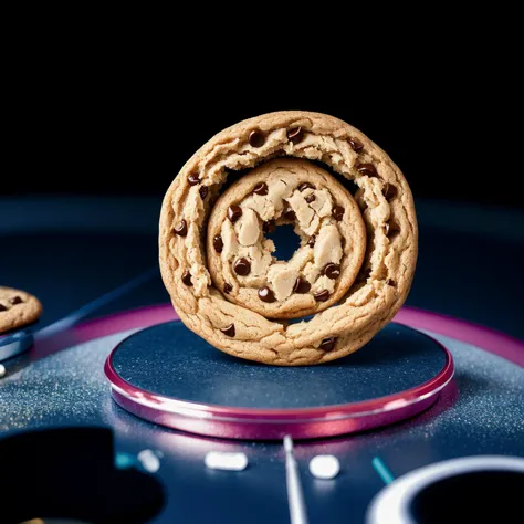 Hyperrealistic art realistic photo of one cyber cookie inside of information technilogy, background cyberspace of information technilogy