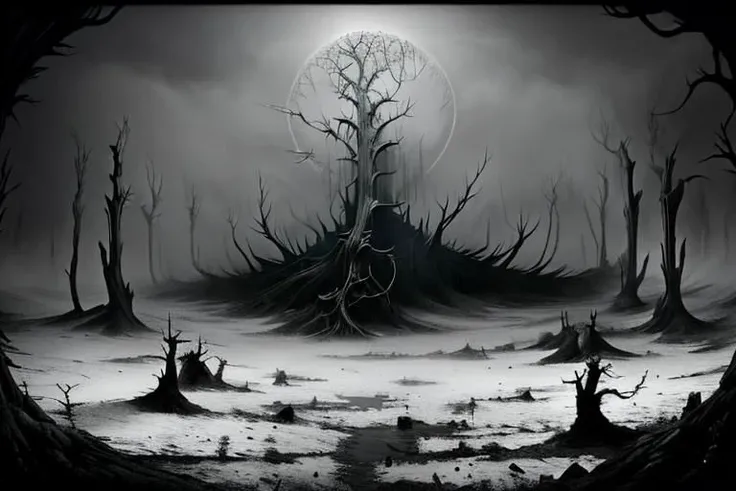 Imagine an award-winning photograph of a desolate, abandoned mansion (eerie:1.3) shrouded in thick fog (dense fog:1.2). The moon casts an eerie glow (moonlit:1.1) on the crumbling facade, revealing intricate details of the decaying architecture. The surrounding trees (sinister trees:1.2) loom ominously, their twisted branches reaching out like skeletal fingers. The atmosphere is filled with an unsettling silence (haunting silence:1.1), broken only by the distant sound of a howling wind (whispering wind:1.2). This chilling scene is captured by renowned photographer Emily Blackwood (Emily Blackwood:1.3), known for her mastery of capturing the macabre.