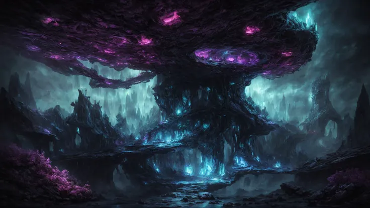 excellent oil painting of a extraterrestrial, Time travel facility, Galactic council chamber, A rocky, mountainous planet with deep canyons and massive cave systems, inhabited by bioluminescent creatures., Alien planet with bioluminescent flora landscape, vibrant colors, powerfull style with epic dramatism,  small willage, mistery land, best quality, maximum quality, intricate details, ultrasahrp, ambient oclusion, realistic shadows, art by Bastien Lecouffe Deharme, 8k, oil art,  <lora:add_detail:1> <lora:royta v1.1:0.4>8k perfect quality, dramatic magic wind with blowing leafs and flowers , ice castle, castle of ice and crystals