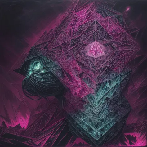 (anime:1.1), (cult of cthulhu:0.9), (geometric:1.2). (futurism:1), (dread:0.9), impressionist, detailed, majestic, breathtaking, (suggestive:1.3),(depressing:1.4), (cute:1.4), (enticing), (irresistible:1.5), (surreal), disturbing, (fascinating:1.3), (black:1.2), (magenta :1.2), (green:1.1)