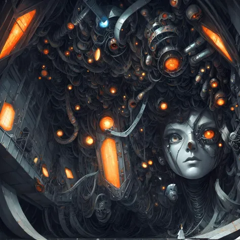 (cult of cthulhu:0.5), realistic, detailed, detailed background, (geometric:1.2), (futurism), impressionist, (1girl:1.2), beautiful, majestic, breathtaking, (suggestive:1.1),(depressing:1.4), (cute:1.4), enticing, (irresistible:1.5), disturbing, (fascinating:1.3), (magnetic:1.2), (navy), (orange), (black:1.1)