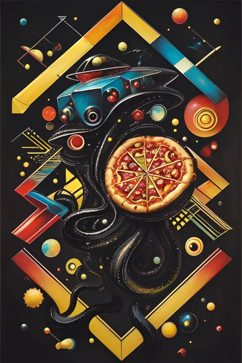 cult of cthulhu, (geometric:1.3), (futurism:1.2), impressionist, detailed, pizza, majestic, breathtaking, (suggestive:1.3),(depressing:1.4), (cute:1.4), (enticing), (irresistible:1.5), (surreal:1.2), disturbing, (fascinating:1.3), (magnetic:0.8), (black:1.2), (yellow:1.1), crimson