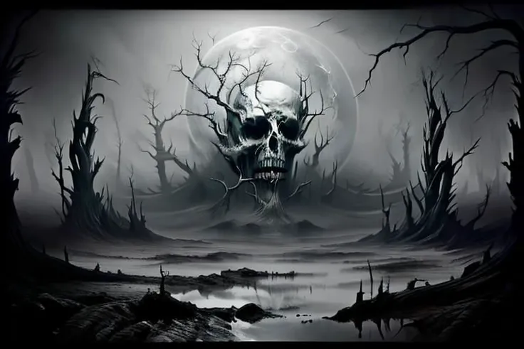 Imagine an award-winning photograph of a desolate, abandoned mansion (eerie:1.3) shrouded in thick fog (dense fog:1.2). The moon casts an eerie glow (moonlit:1.1) on the crumbling facade, revealing intricate details of the decaying architecture. The surrounding trees (sinister trees:1.2) loom ominously, their twisted branches reaching out like skeletal fingers. The atmosphere is filled with an unsettling silence (haunting silence:1.1), broken only by the distant sound of a howling wind (whispering wind:1.2). This chilling scene is captured by renowned photographer Emily Blackwood (Emily Blackwood:1.3), known for her mastery of capturing the macabre.