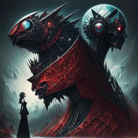 (cult of cthulhu:0.5), (geometric:1.2), (futurism), impressionist, detailed, (1girl:1.2), majestic, breathtaking, (suggestive:1.1),(depressing:1.4), (cute:1.4), enticing, (irresistible:1.5), disturbing, (fascinating:1.3), (magnetic:1.2), (crimson), (black:1.1), (eerie), (surreal:1.2)