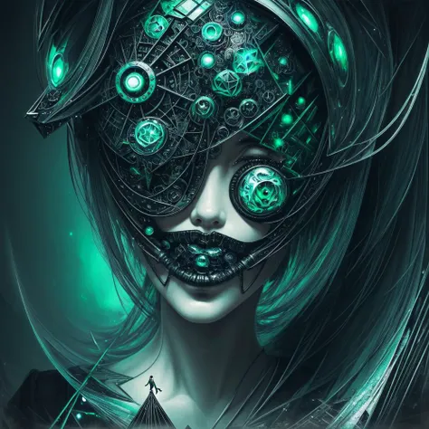 (cult of cthulhu:0.5), (geometric:1.2), (futurism), impressionist, detailed, (1girl:1.2), majestic, breathtaking, (suggestive:1.1),(depressing:1.4), (cute:1.4), enticing, (irresistible:1.5), disturbing, (fascinating:1.3), (magnetic:1.2), (green), (black:1.1), (eerie), (surreal:1.3)