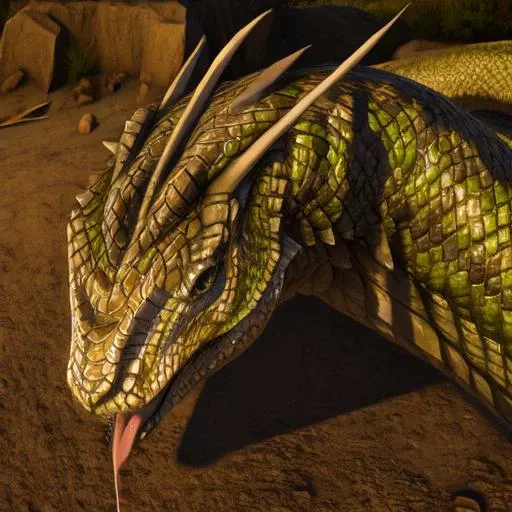 giant snake, basilisk, <lora:Basilisk-08:1>, looking at viewer, smiling, open mouth, tongue poking out, semirrealistic,