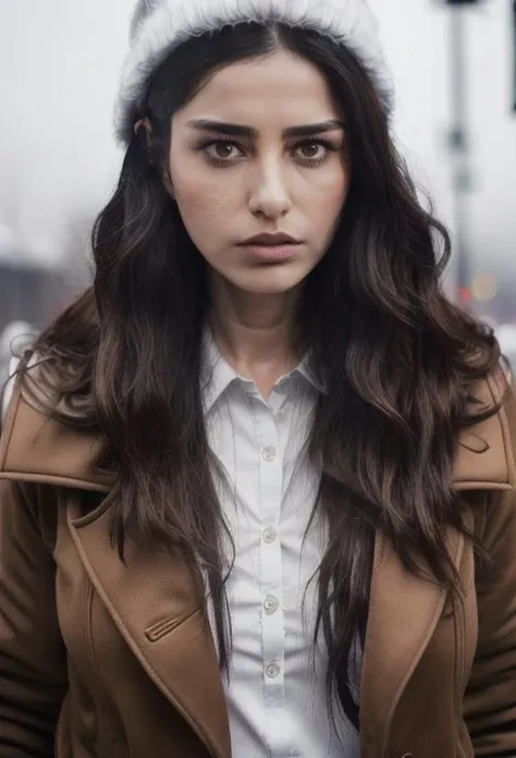 professional portrait photograph of a gorgeous ozge_gurel,in winter clothing with long wavy dark hair,((sultry look)),freckles,
beautiful symmetrical face,cute natural makeup,((standing outside in snowy city street)),BREAK ultra realistic,concept art,elegant,highly detailed,intricate,sharp focus,depth of field,f/1. 8,85mm,medium shot,mid shot,(centered image composition),(professionally color graded),((bright soft diffused light)),volumetric fog,trending on instagram,hdr 4k,<lora:more_details:0.8>,
<lora:ozge_gurel-000008:0.8>,
